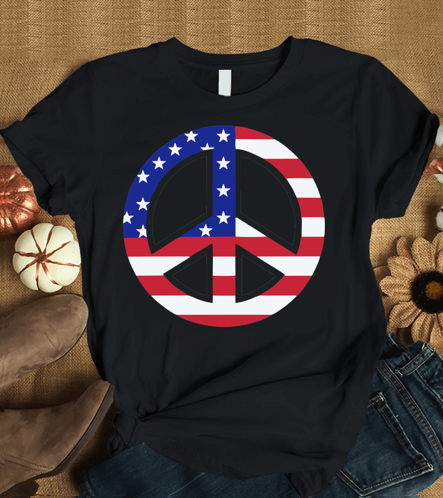 US Flag Peace Symbol Independence Day T-Shirt