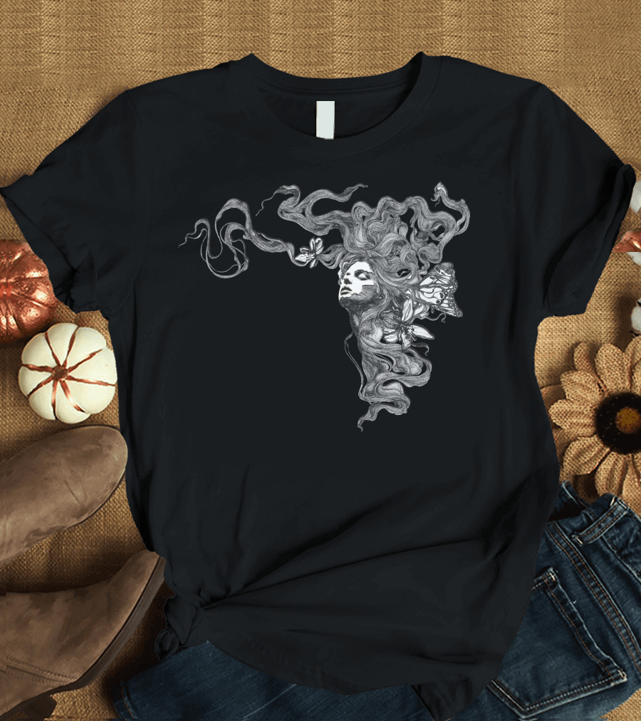 Girl Butterfly Head Flowing Hair Butterflies T-Shirt