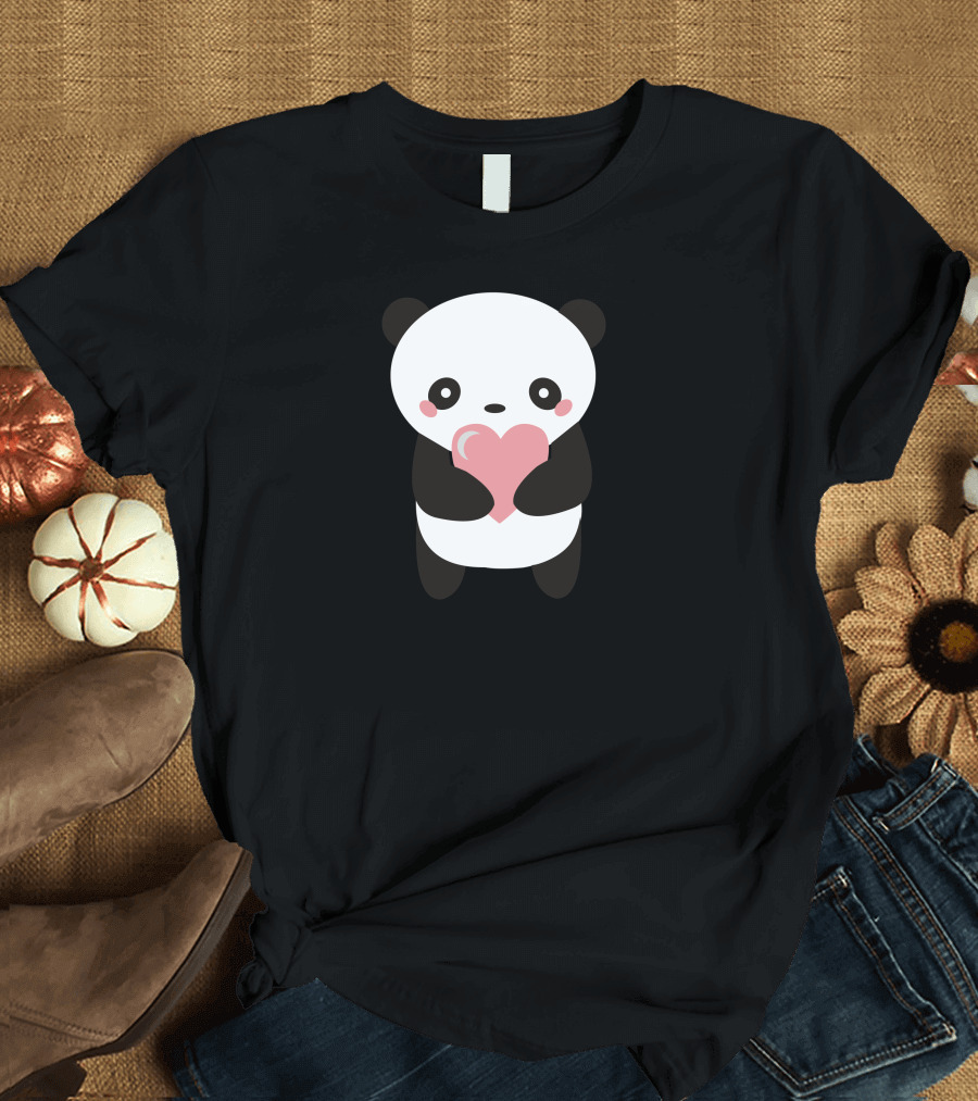 Hawaii Panda Holding Heart Love T-Shirt