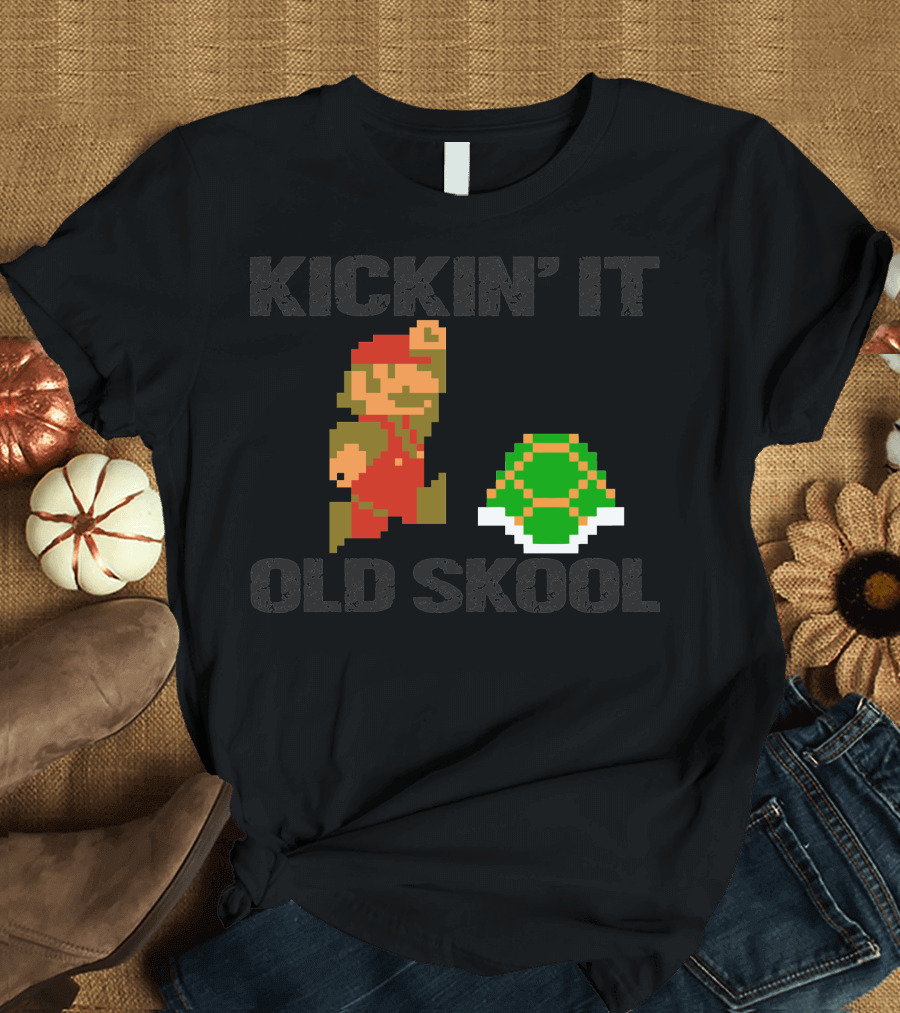 Kickin It Old Skool Pixel Art Retro Gaming T-Shirt
