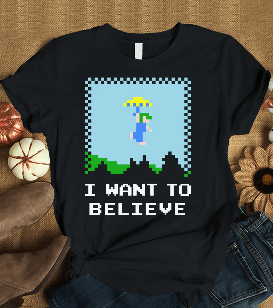 I Want to Believe Retro Parachute Pixel T-Shirt