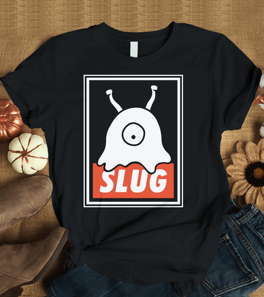 Slug Cyclops Creature with Iconic Antennae in Bold Black and Red Framed T-Shirt