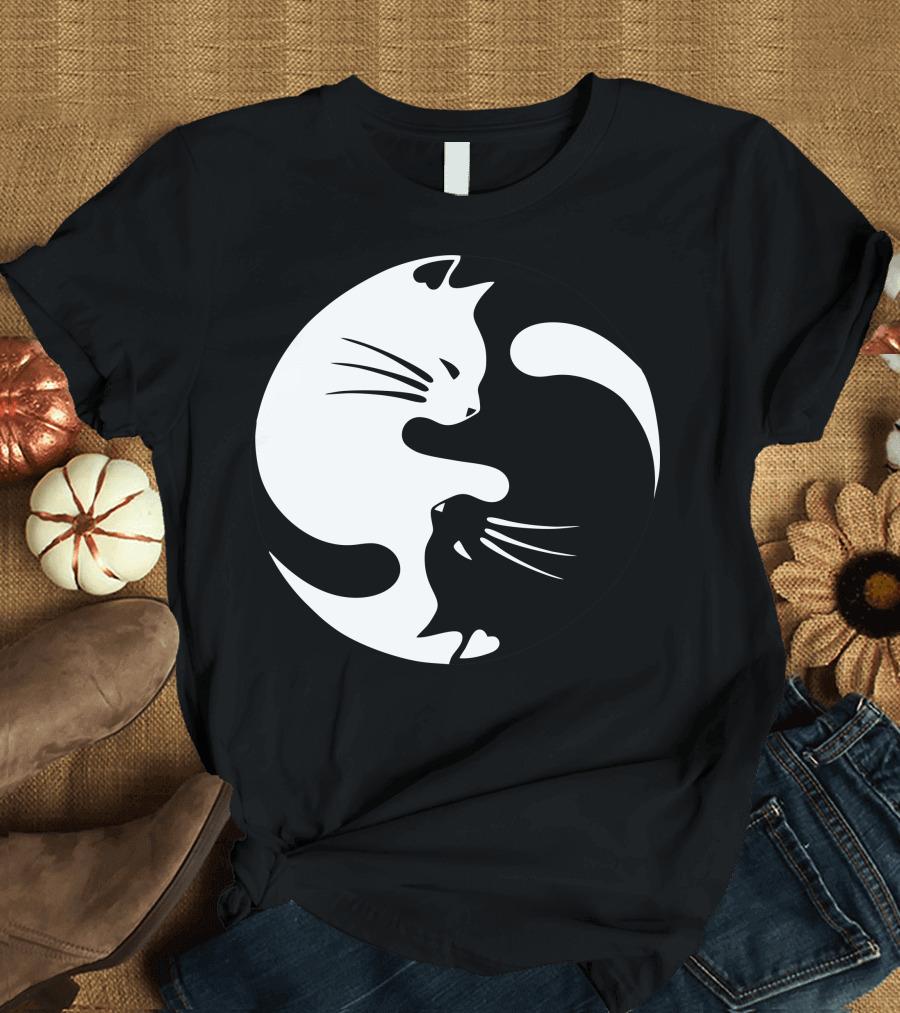 Yin Yang Cat Black and White Harmony T-Shirt