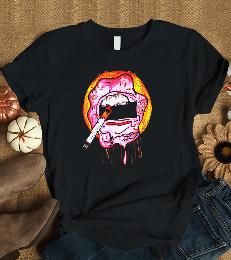 Smoking Lips Melting Dripping Cigarette Mouth T-Shirt