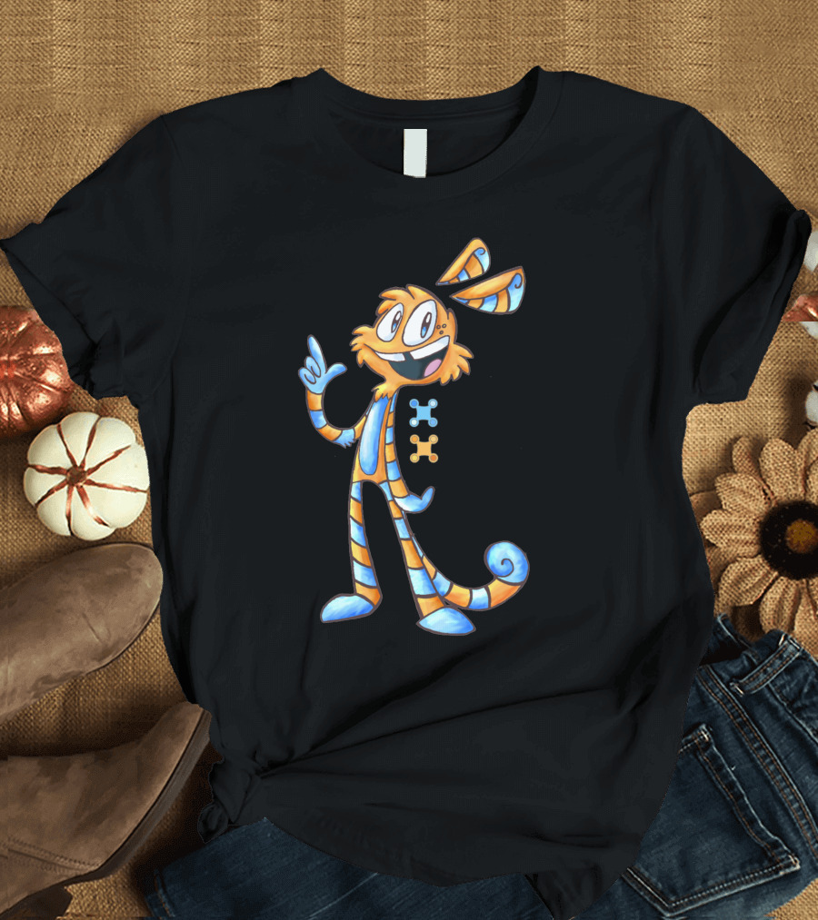 Jimmy Cat Rabbit Striped Puzzle Piece Character T-Shirt