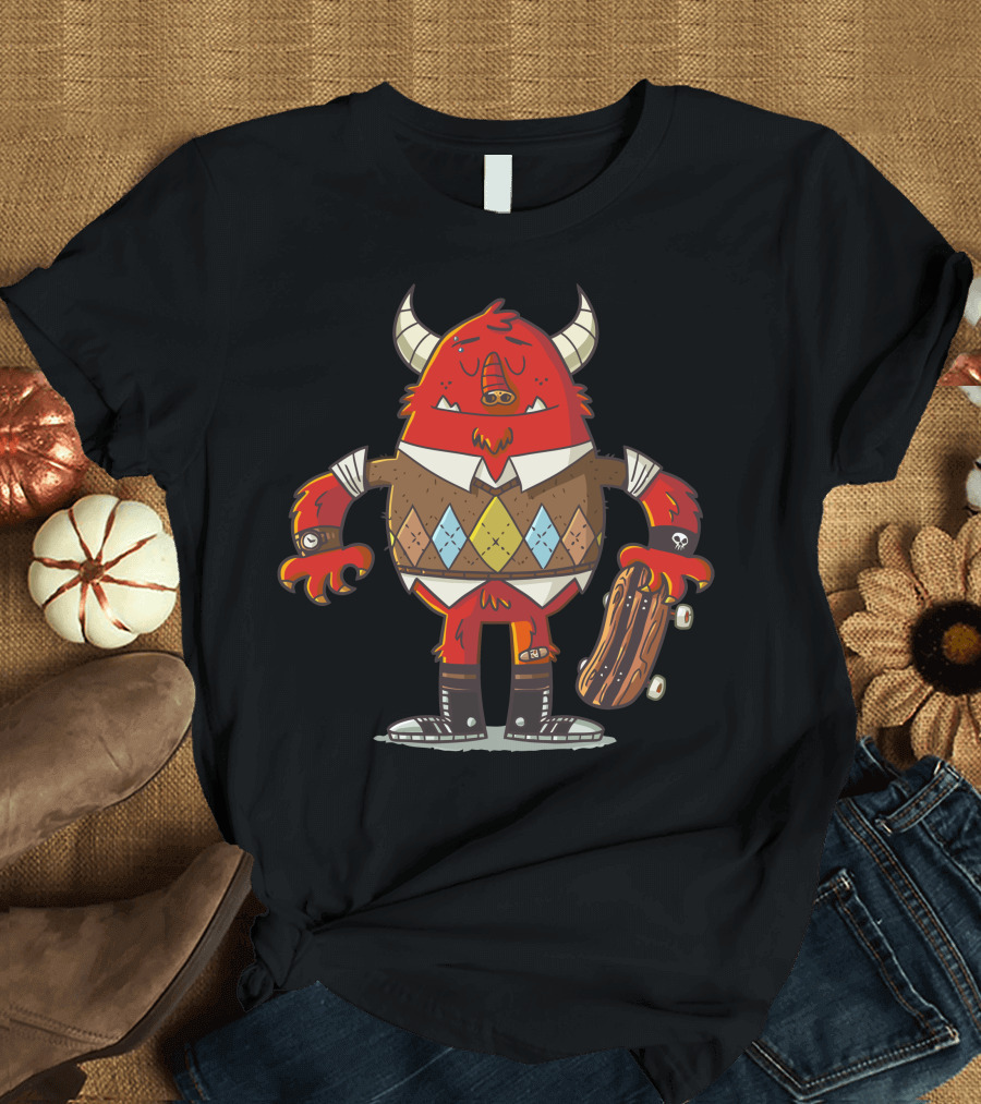 March Of The Monsters Day Red Argyle Sweater Skateboard Monster T-Shirt