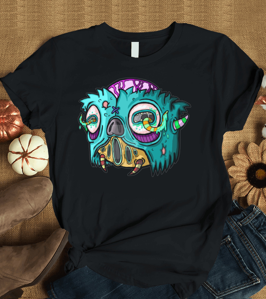 Monster Zombie Eyeballs Tentacles Neon Cartoon T-Shirt