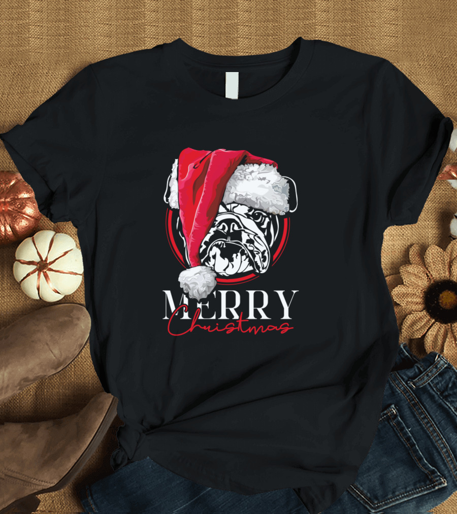 Merry Christmas Funny Santa English Bulldog T-Shirt