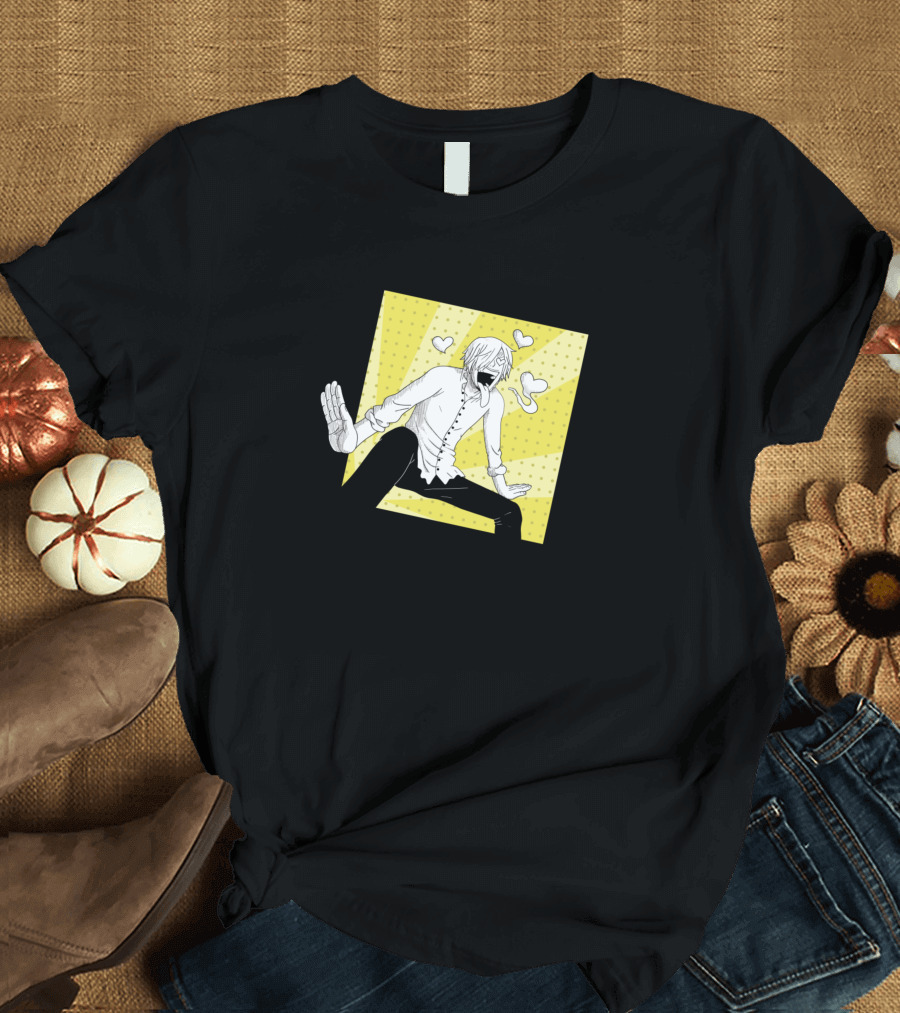 Lovestruck Sanji Hearts Yellow Background T-Shirt