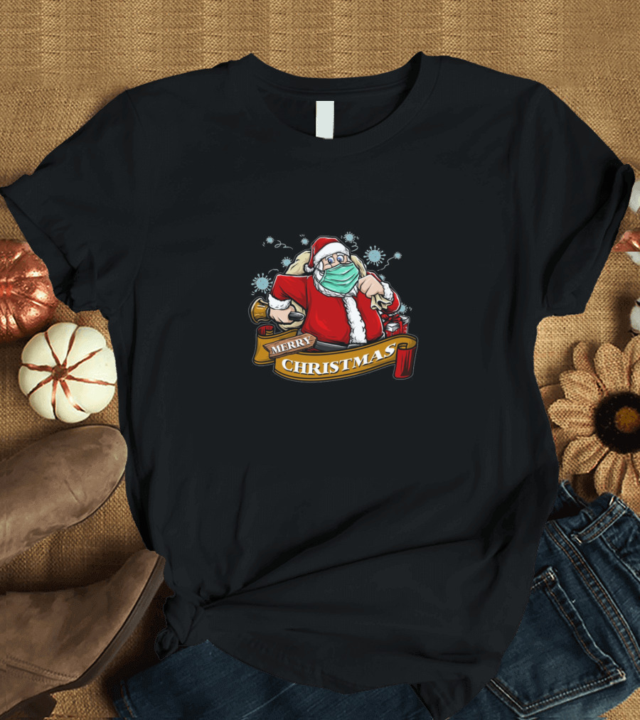 Merry Christmas Santa with Mask and Antibacterial Spray T-Shirt