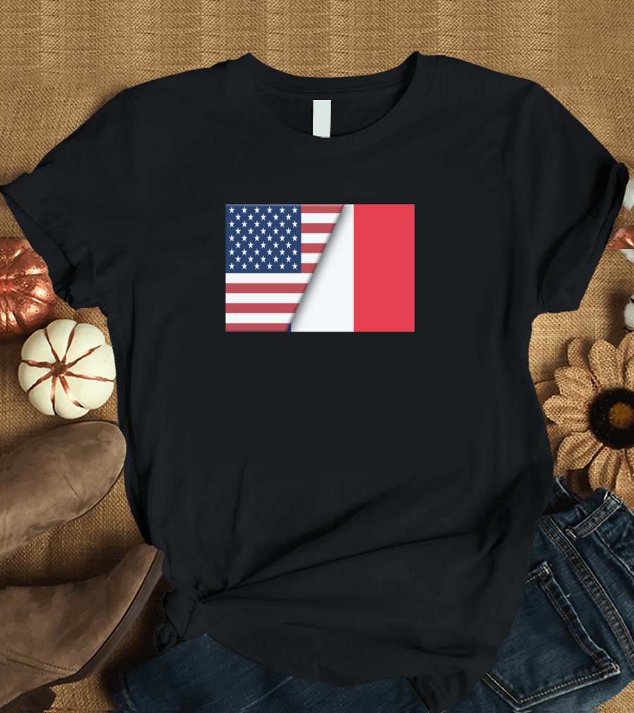 Usa Flag France French Flag Immigrant Ancestry Homage T-Shirt