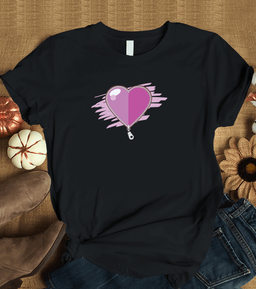 Valentines Day Pink Zipper Heart T-Shirt