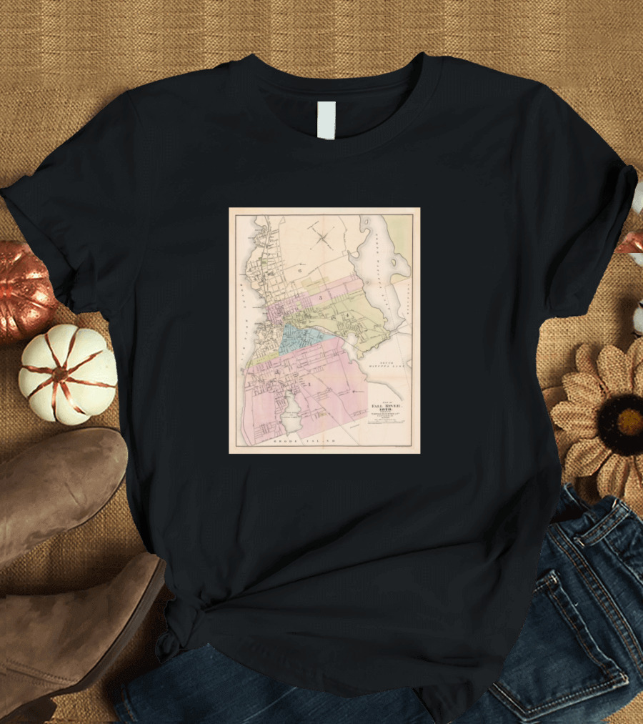 Vintage Map of Fall River Massachusetts 1878 Spindle City Historic Cartography T-Shirt