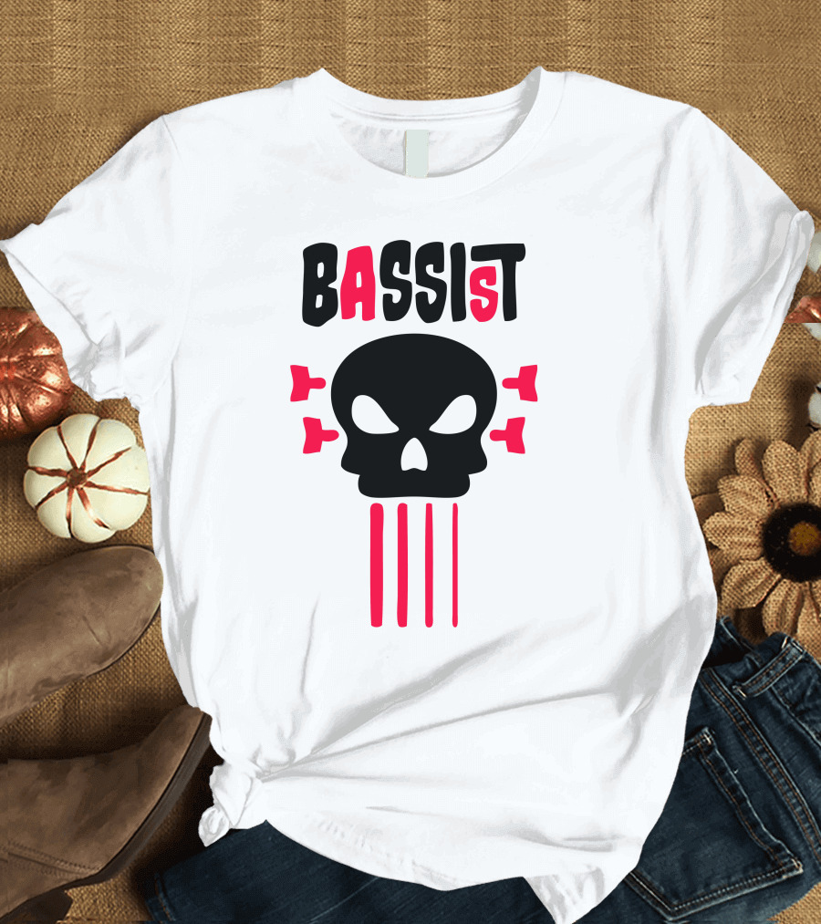 Bassist Skull with Bass Headstock and Strings T-Shirt