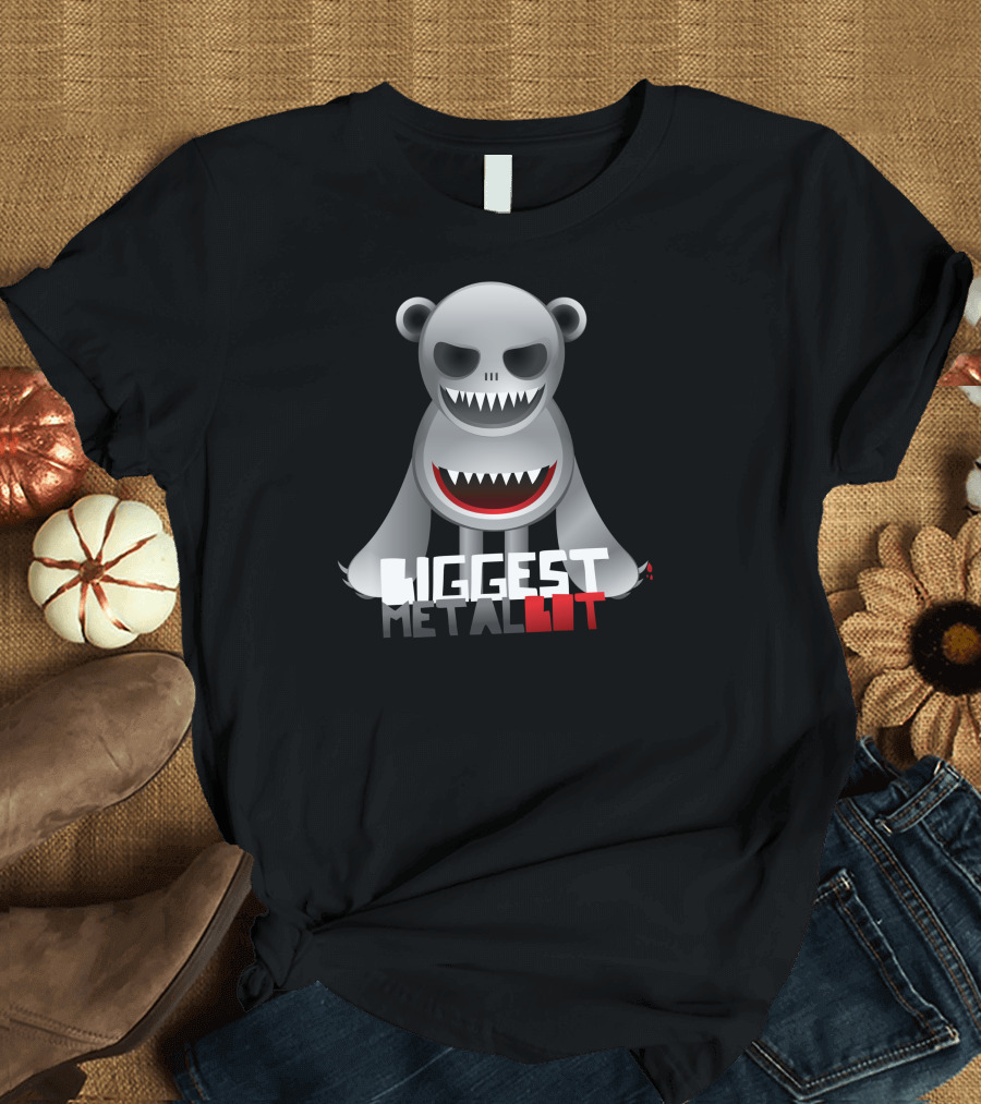 BIGGEST METAL BOT Bear Robot Teeth Black Red T-Shirt