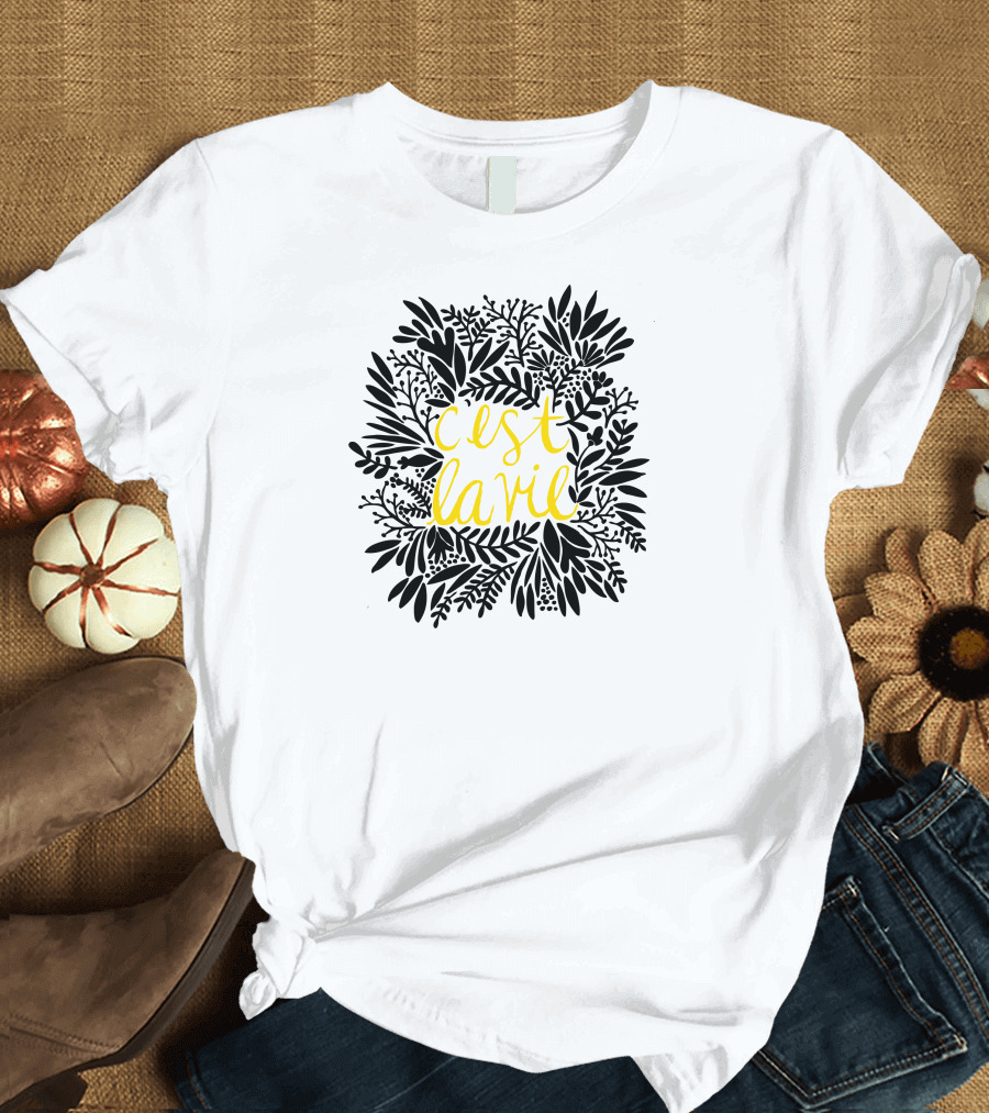 C'est La Vie Black In Yellow Botanical T-Shirt