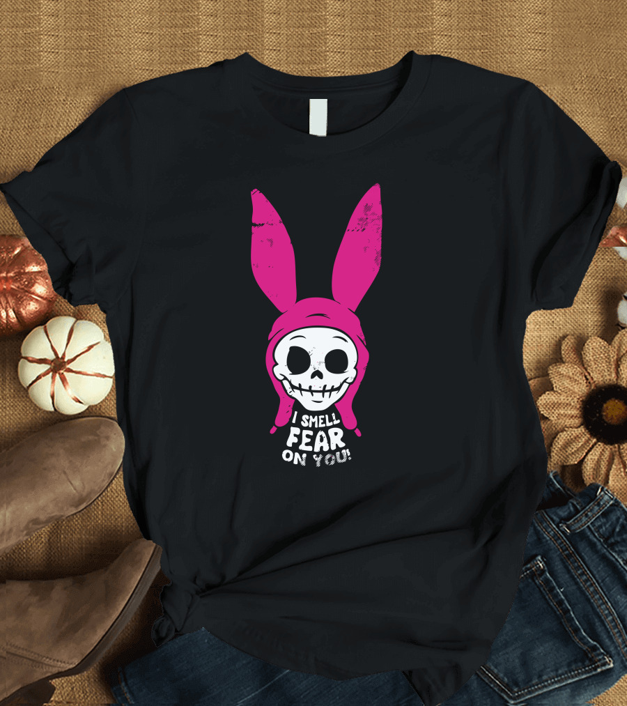 I Smell Fear on You Skull with Pink Bunny Ears T-Shirt
