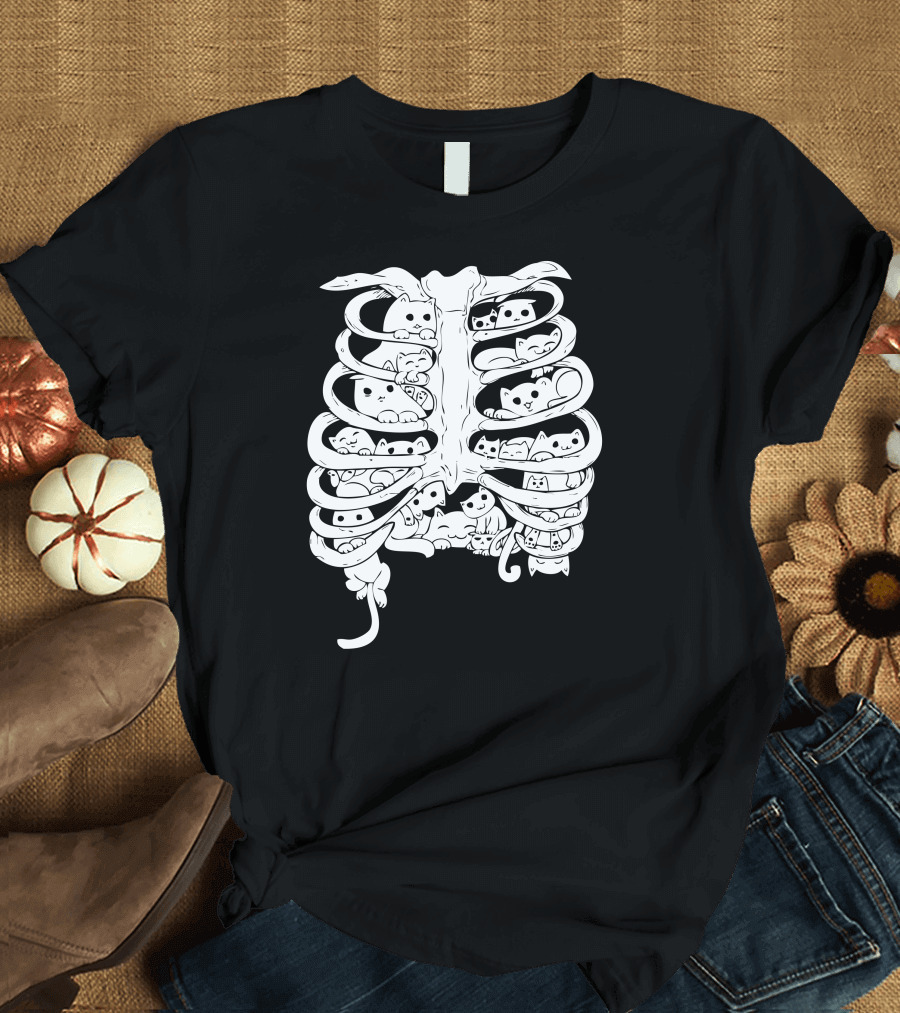 Cats Inside Ribcage Bones T-Shirt