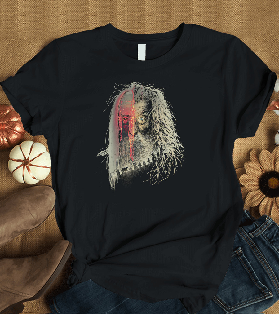 Gandalf Sauron Face Split with Lord of the Rings Journey T-Shirt