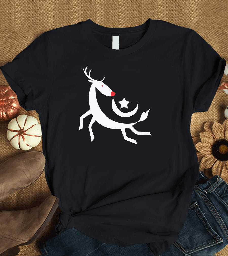 Flying Rudolph Crescent Star T-Shirt