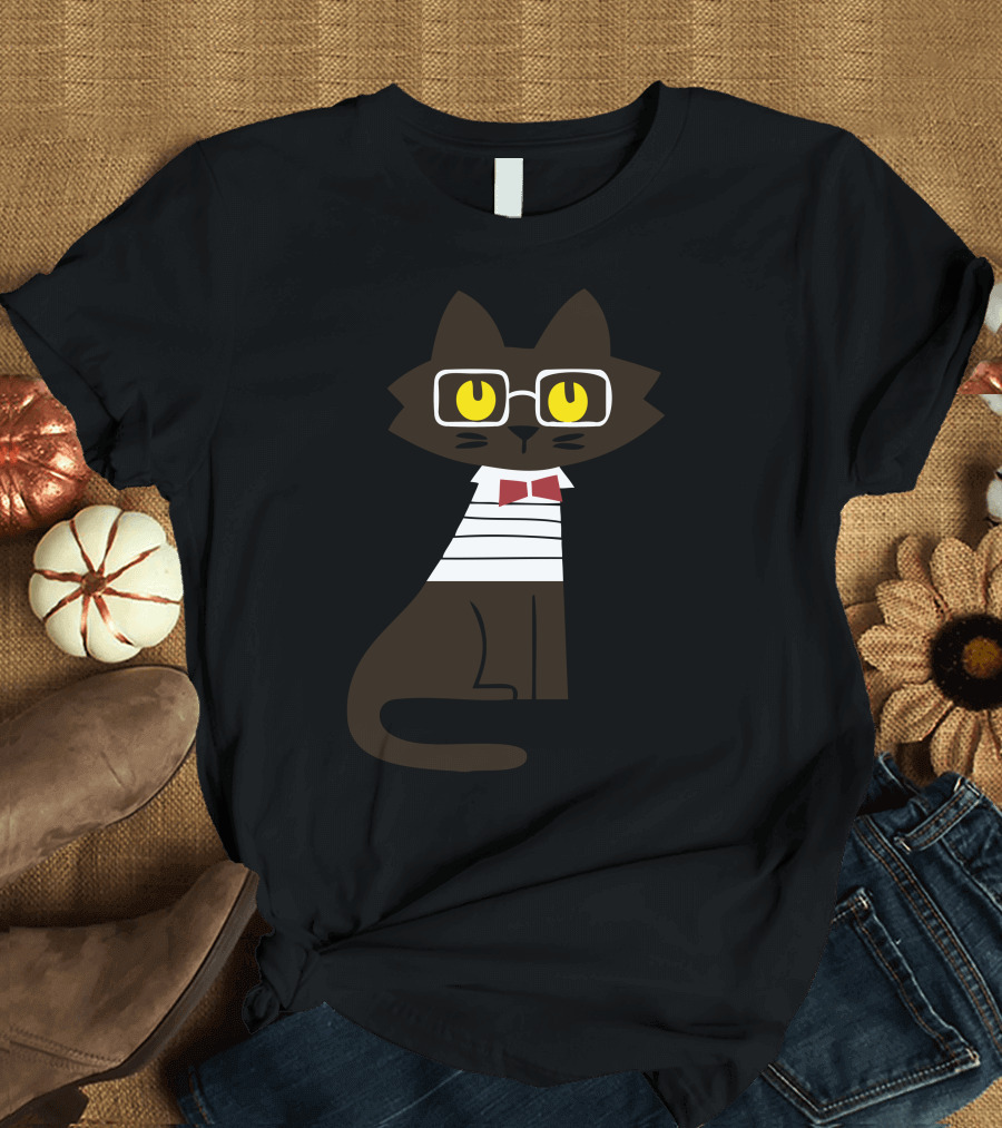 Fritz the Preppy Cat with Glasses and Bow Tie T-Shirt
