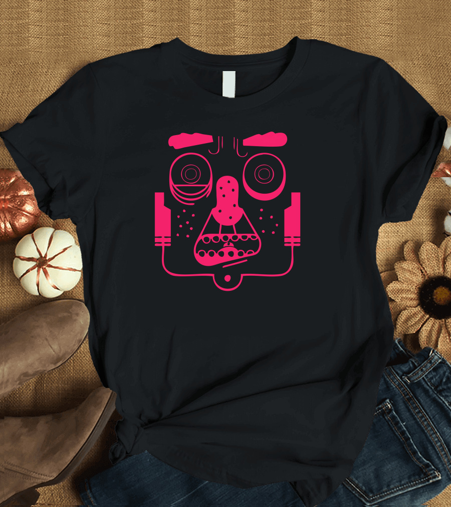 Gasp Face Abstract Minimalist Expression in Neon Red T-Shirt