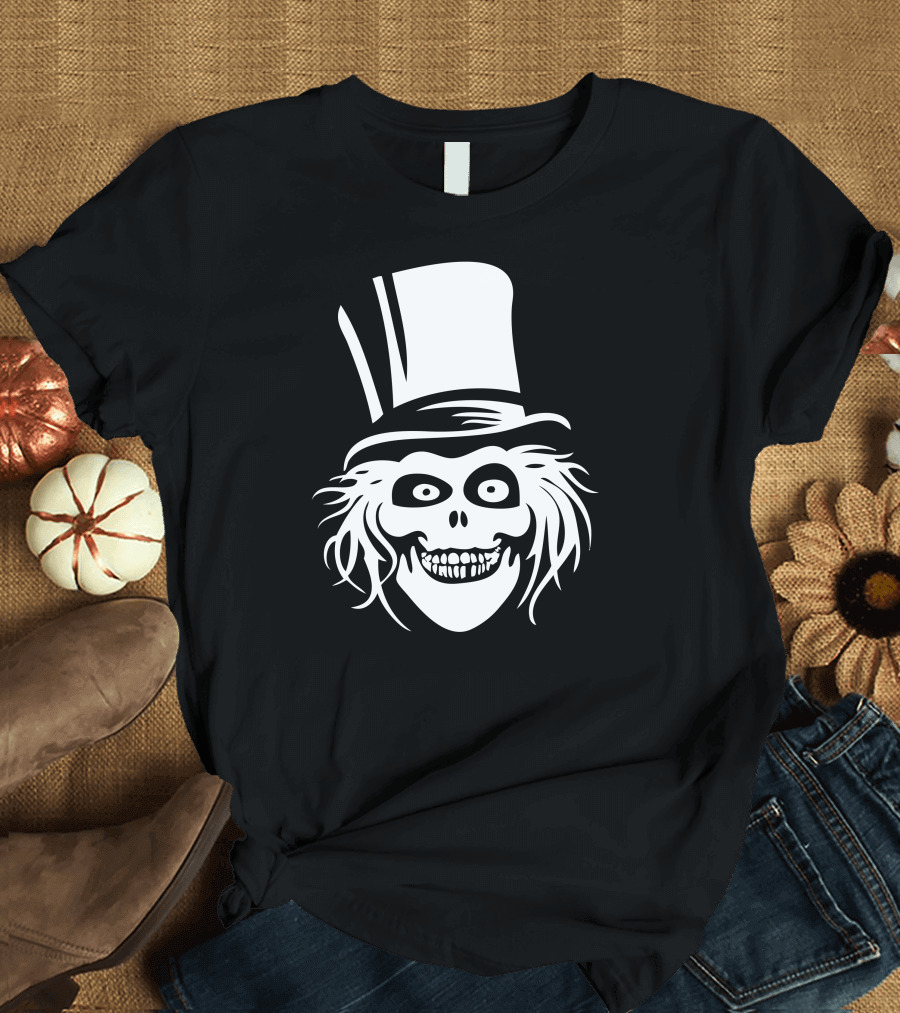 Hatbox Ghost Haunted Mansion Iconic Top Hat Skull Face T-Shirt