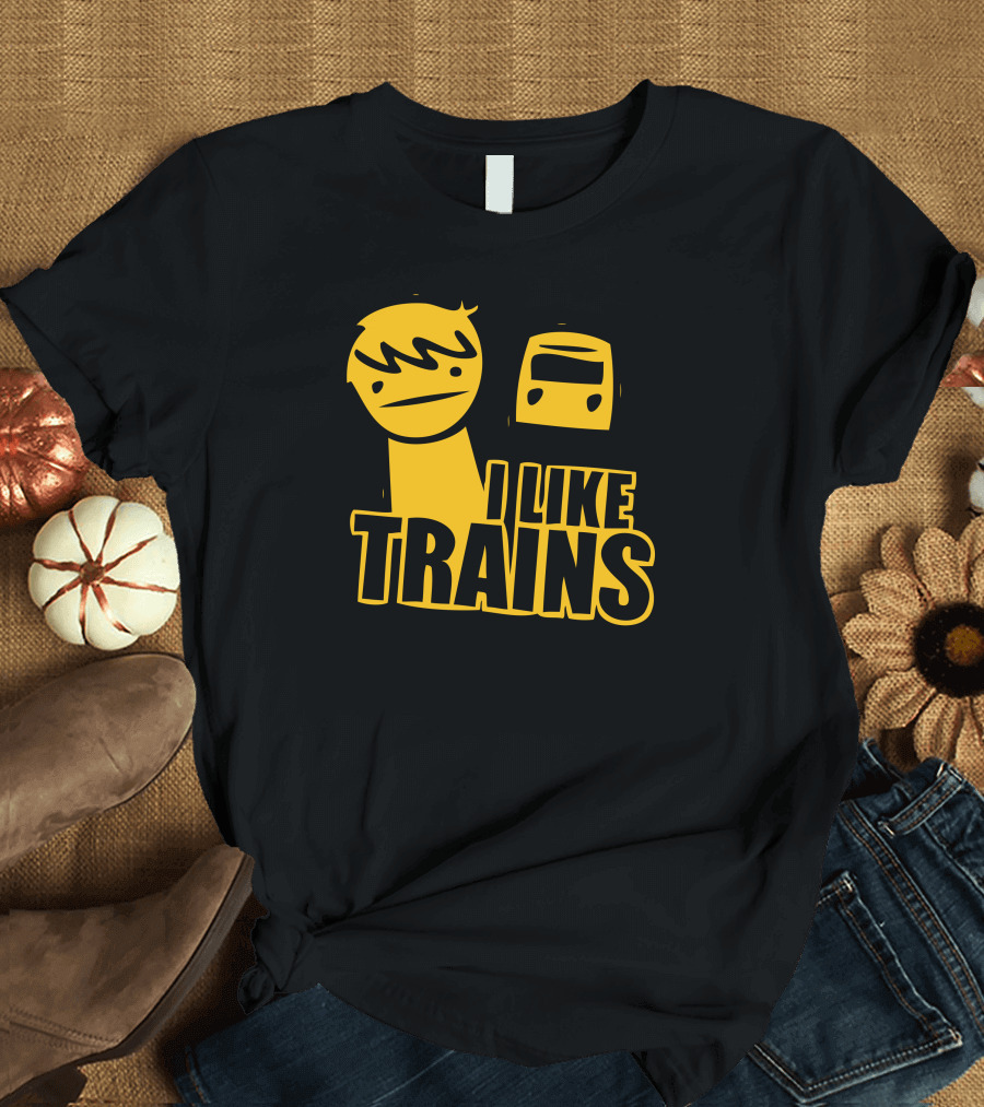 I Like Trains Boy Cartoon With Train Face T-Shirt