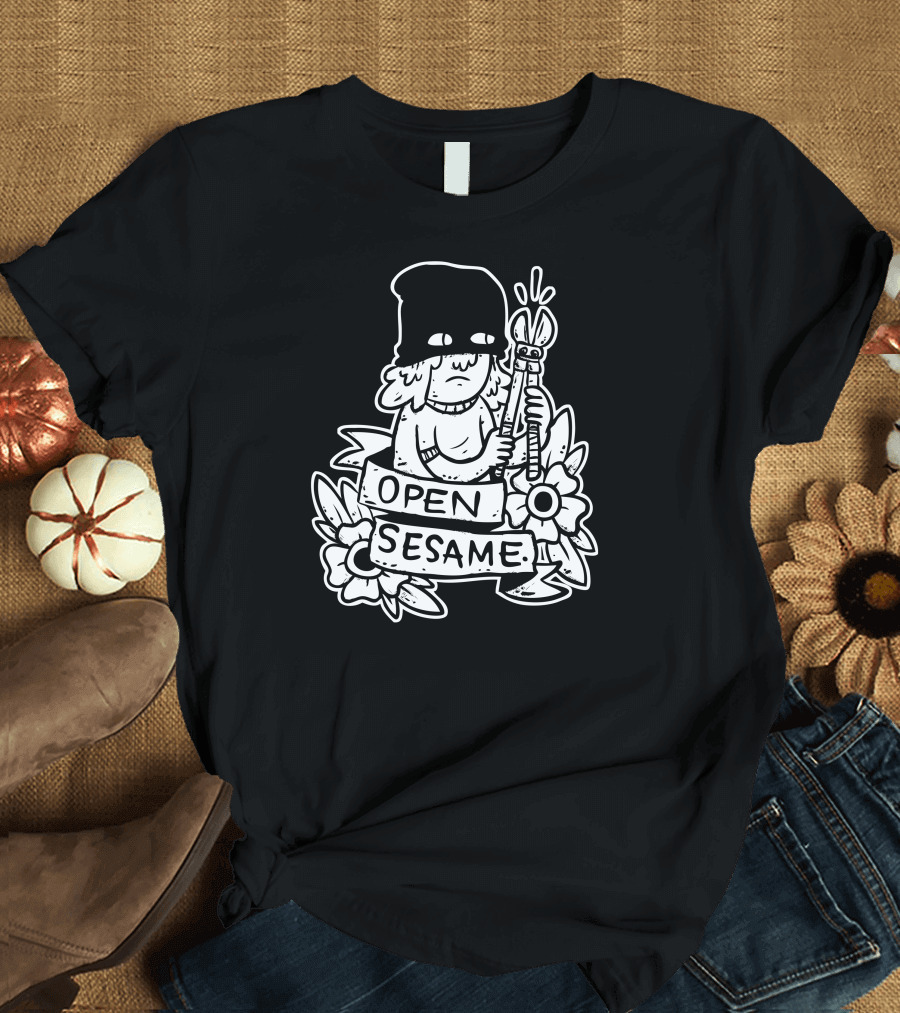 Open Sesame Floral Illustration with Hooded Character T-Shirt