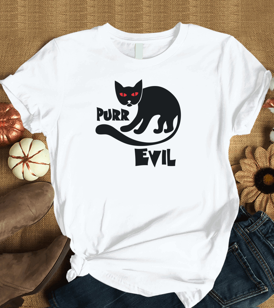 Purr Evil Black Cat Red Eyes T-Shirt