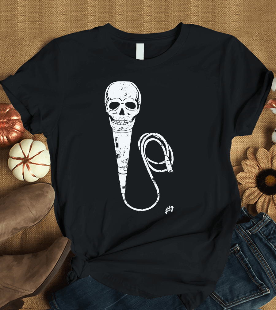 Skull Microphone Illustration with Cable T-Shirt
