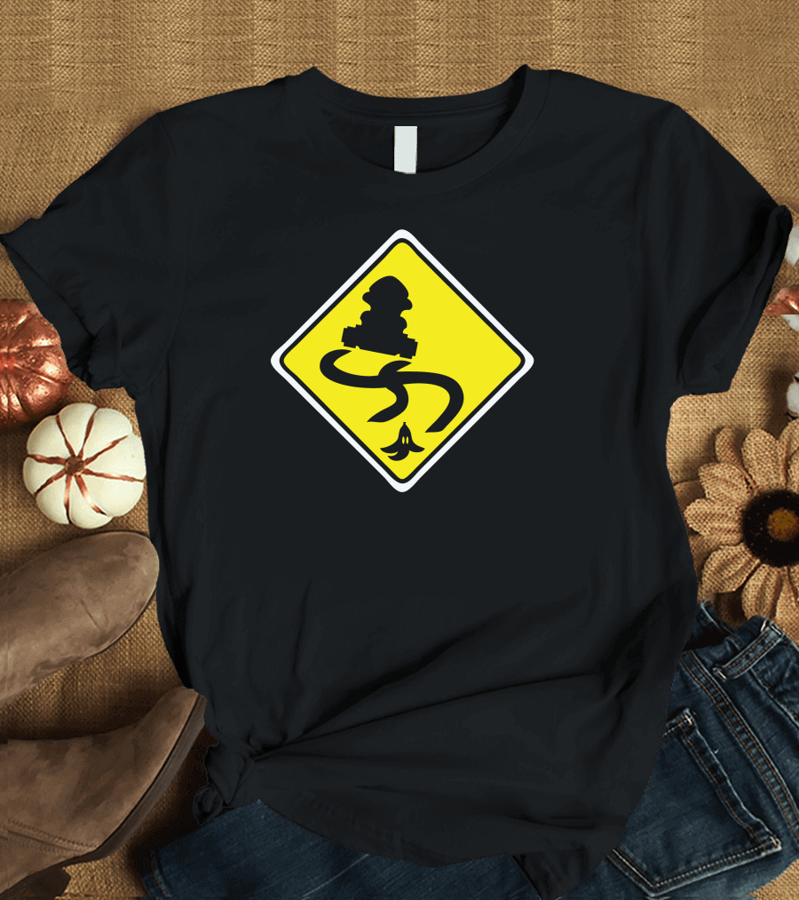 Mario Kart Slippery Road Banana Peel Warning Sign T-Shirt