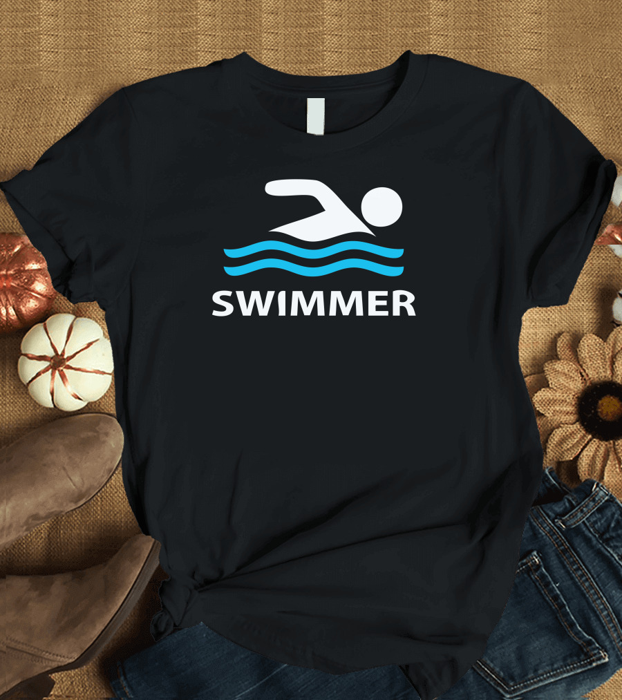 Swimmer Iconic Stroke Blue Waves T-Shirt
