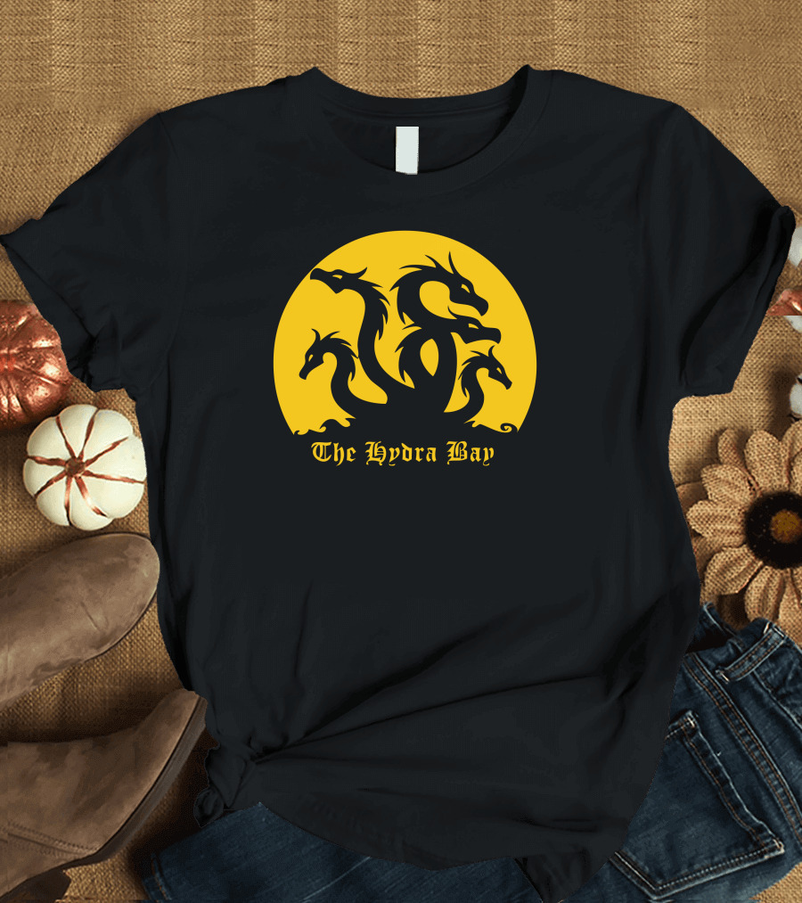 The Hydra Bay Mythical Dragon Silhouette Yellow Circle T-Shirt