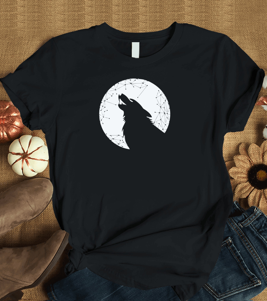 Twilight Wolf Howling at Geometric Moon T-Shirt