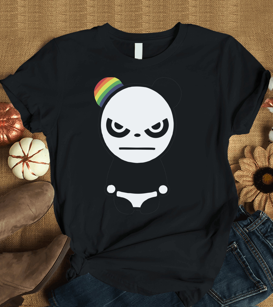 Angry Panda with Rainbow Ear T-Shirt