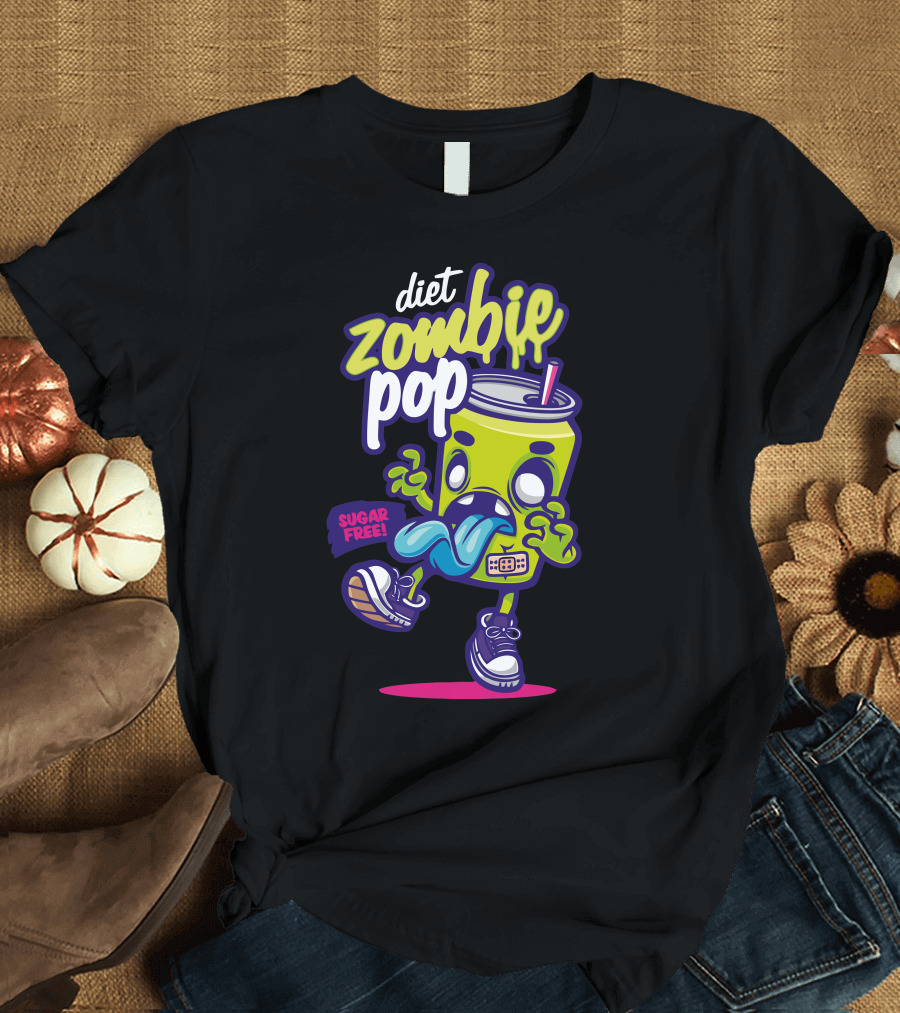 Diet Zombie Pop Sugar Free Cartoon Cup with Sneakers and Tongue Out T-Shirt