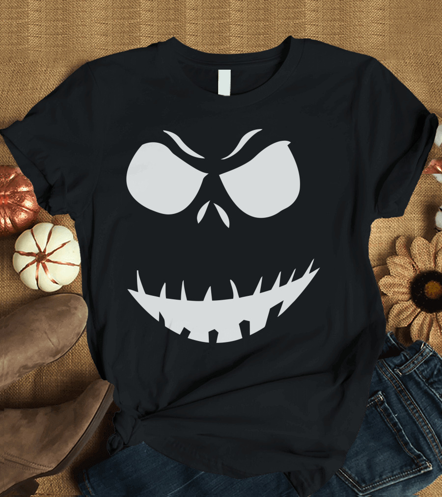 Evil Scary Pumpkin Face Creepy Grinning Jack-O'-Lantern Halloween Expression T-Shirt