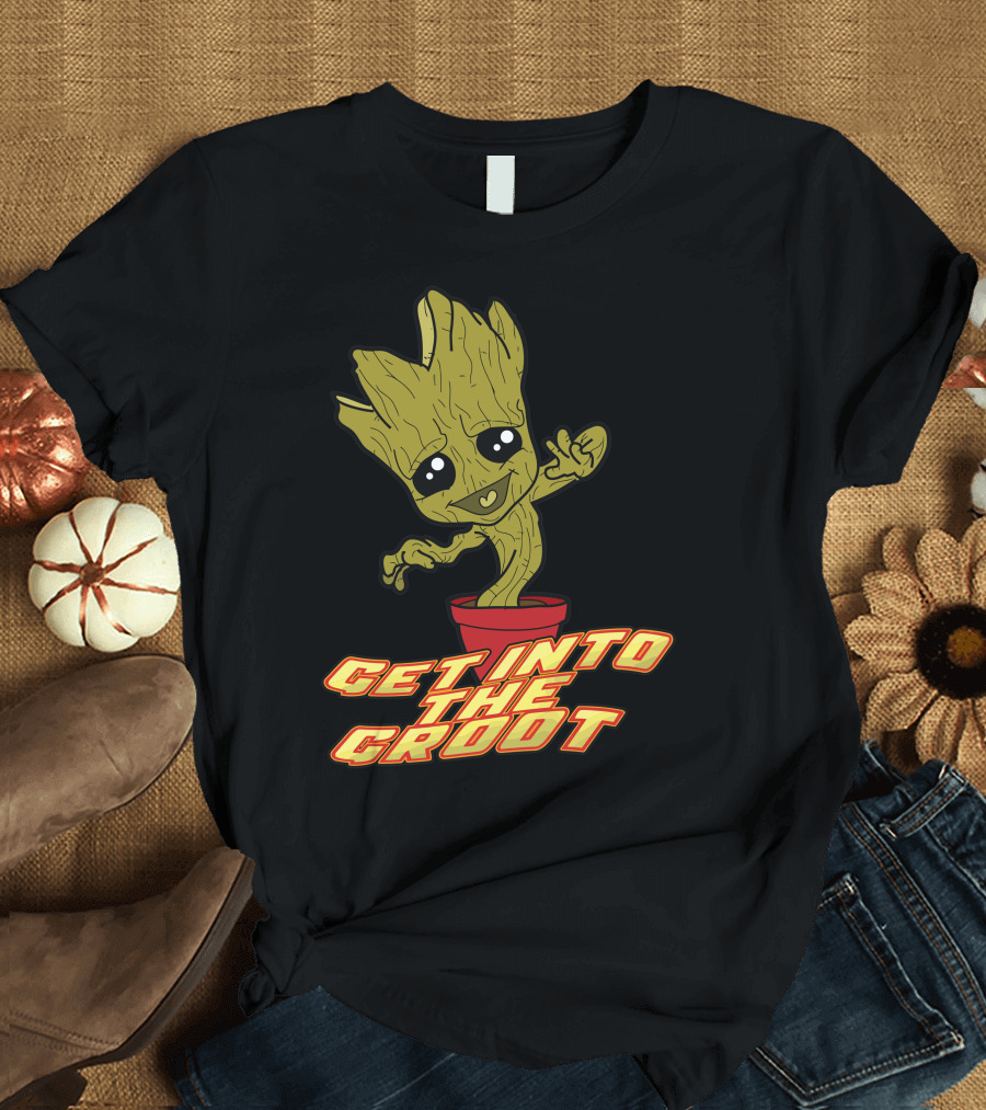 Get Into The Groot Guardians of the Galaxy Cartoon Character Pot T-Shirt