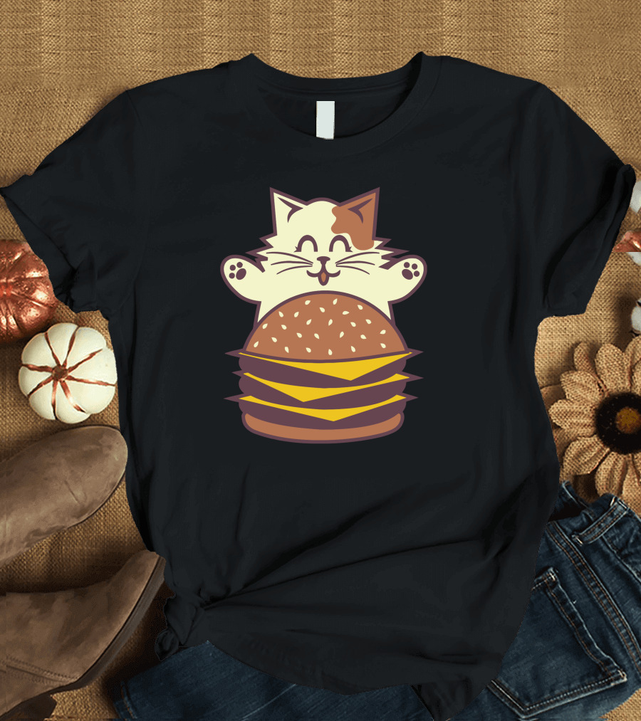 I Has Cheezburger Happy Cat Hugging Burger T-Shirt
