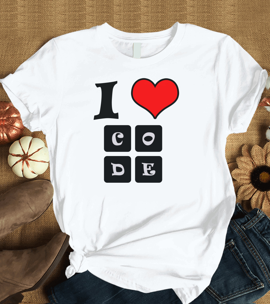 I Love Code Heart C O D E Blocks T-Shirt