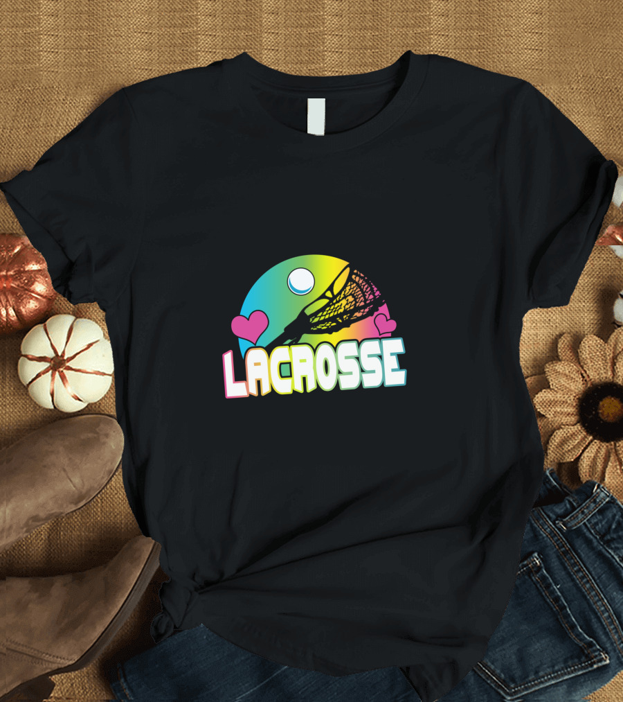 Neon Rainbow Lacrosse Heart T-Shirt