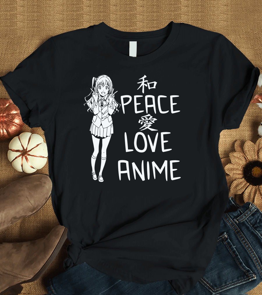 Peace Love Anime 和 愛 Anime Girl Sketch T-Shirt