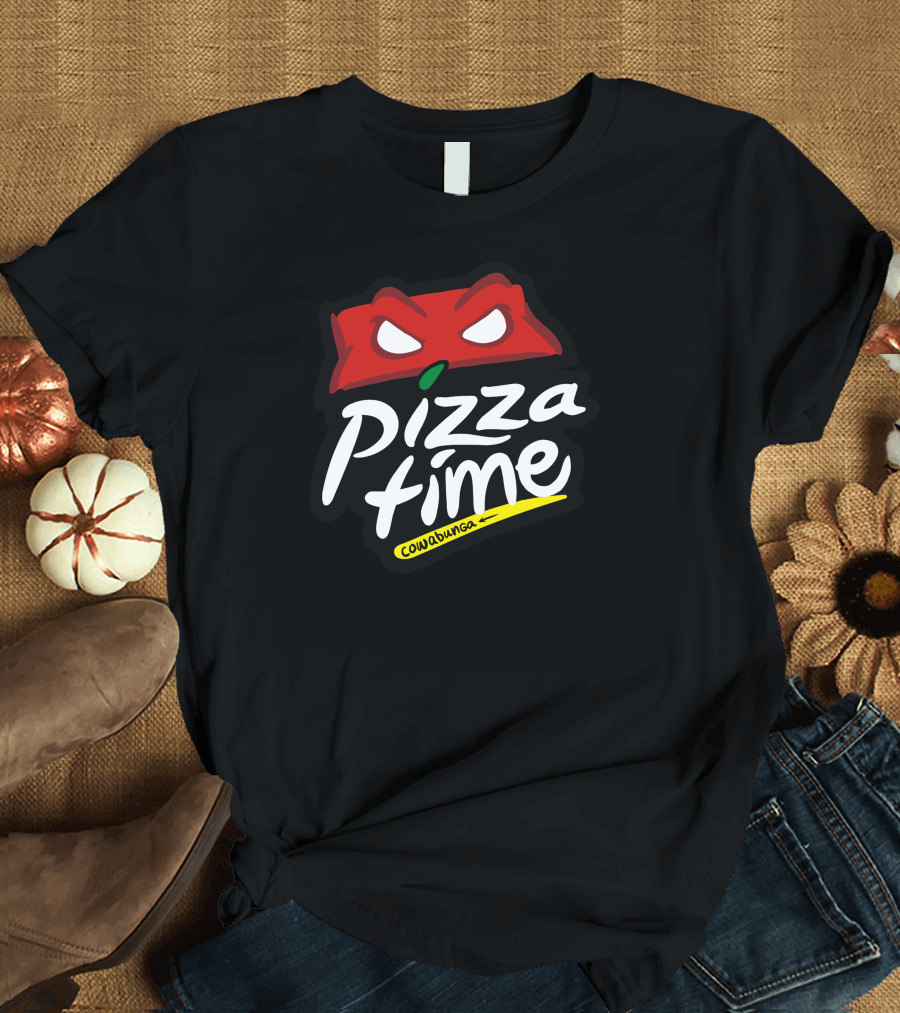 Pizza Time Cowabunga Ninja Motif T-Shirt