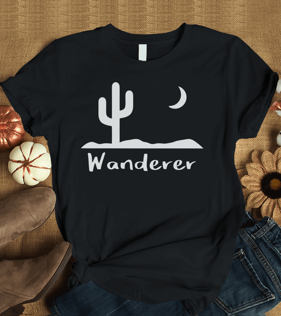 Wanderer Desert Cactus Night Scene T-Shirt