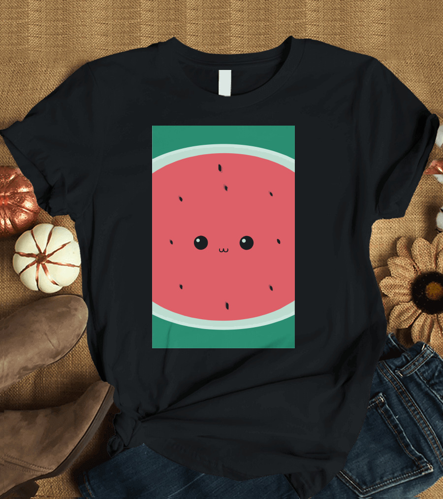 Kawaii Watermelon Slice Cute Face T-Shirt