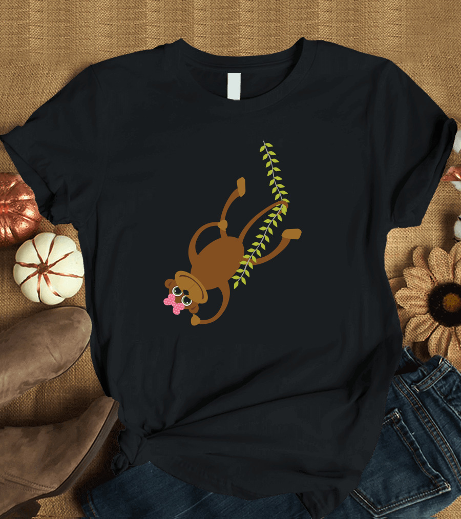 Cute Little Girl Monkey Swinging with a Bow on a Vine T-Shirt