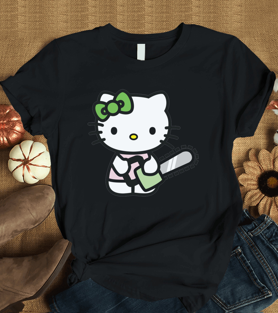 Hell Kitty 2 The Chainsaw Graphic with Bow and Chainsaw T-Shirt