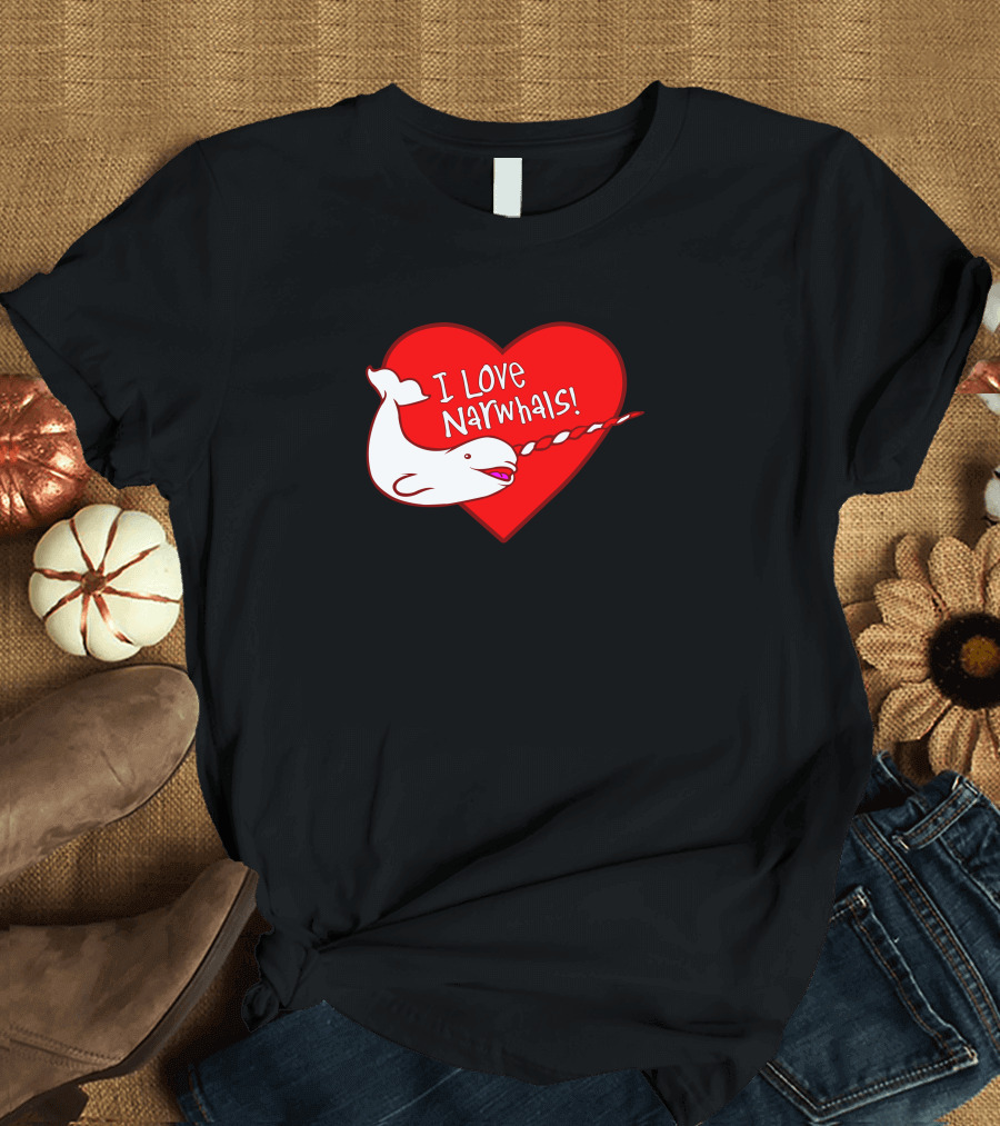 I Love Narwhals Heart Red T-Shirt