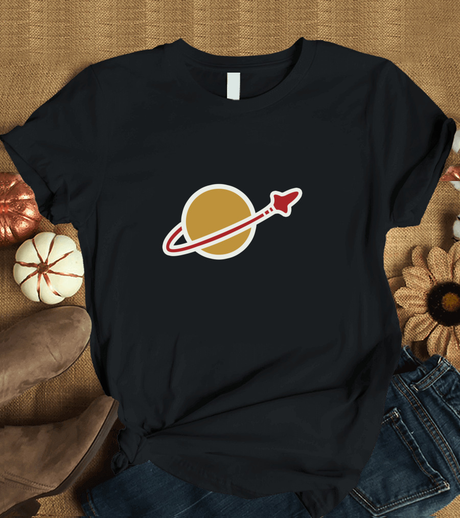 Space Planet with Orbiting Rocket T-Shirt